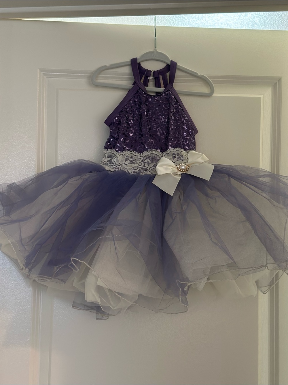 Weissman Purple Sequin Tulle Dance Costume with Cream Bow